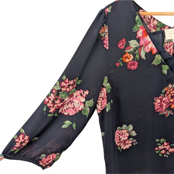 Skies Are Blue Dark Floral Blouse V-Neck Whimsigoth Romantic Boho Feminine XL - Picture 2 of 8